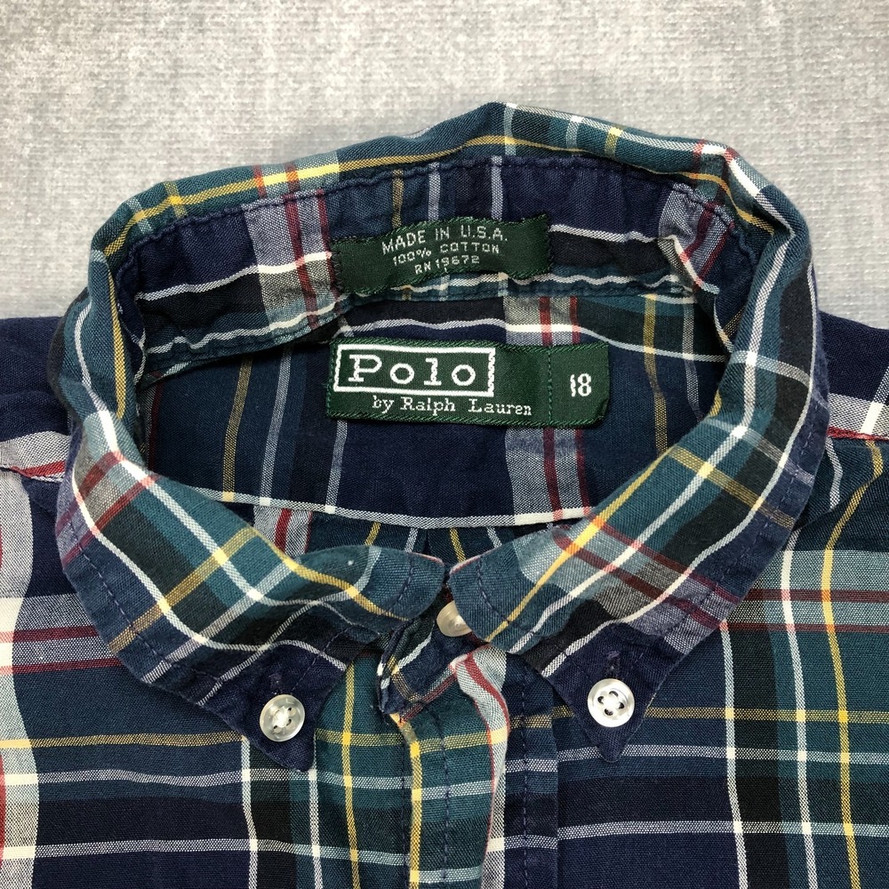 Polo Ralph Lauren Button Down Shirt Boys Size 18 Plaid Blue Green L/S Red Pony - Picture 3 of 9